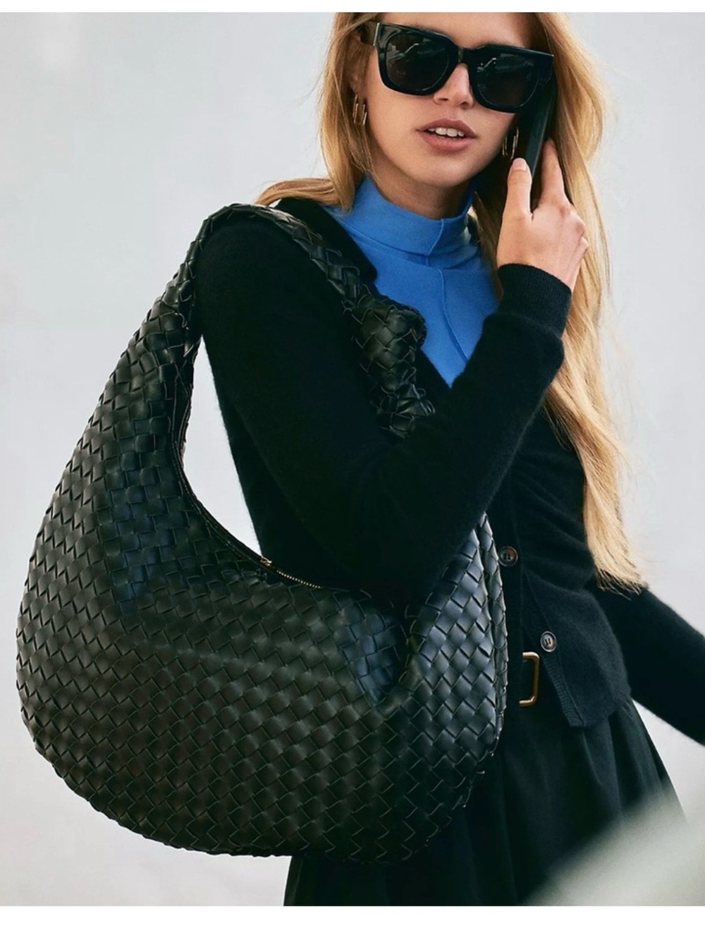 Melie Bianco Leather Hobo Bag - Black